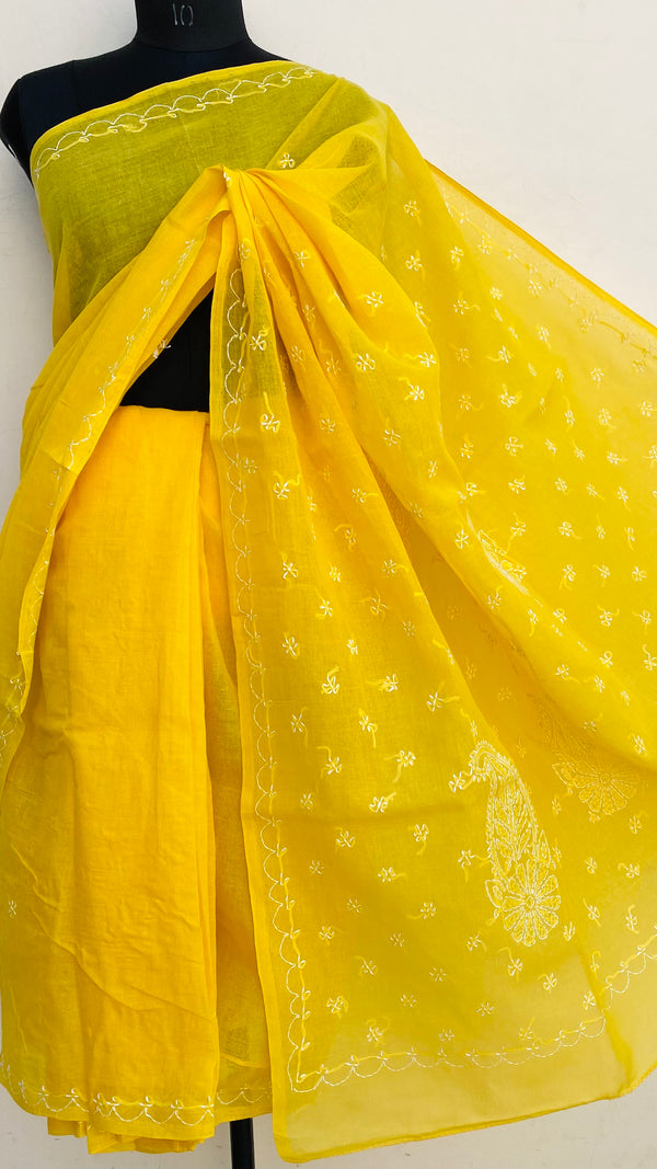 Lucknowi Chikankari Saree Yellow Cotton