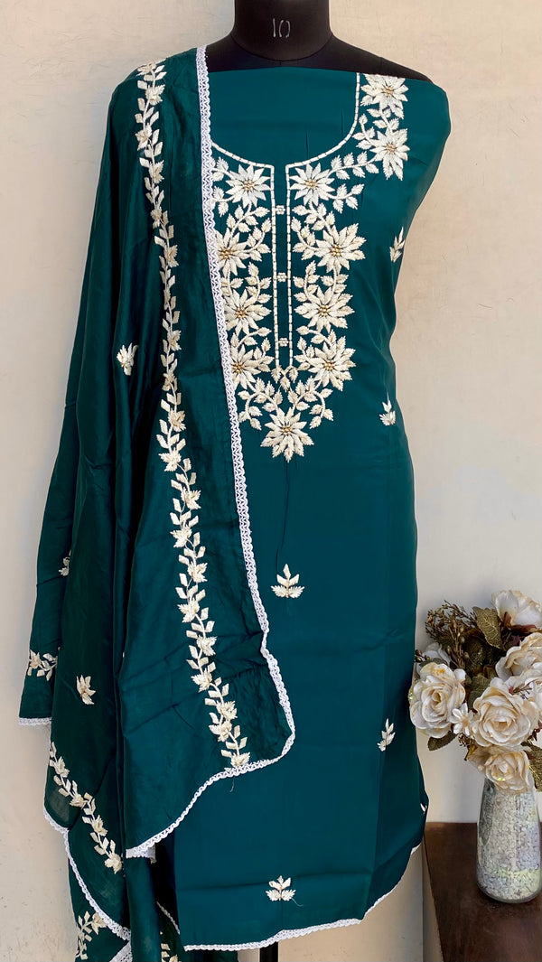 Designer Embroidered Suit Length 3 Piece Blue Mal Chanderi