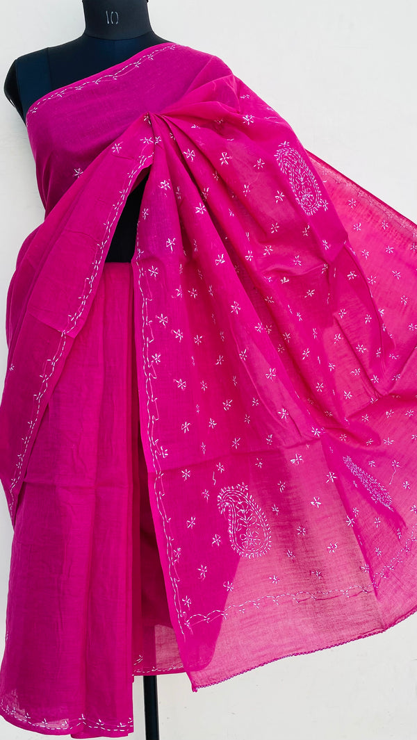 Lucknowi Chikankari Saree Pink Cotton