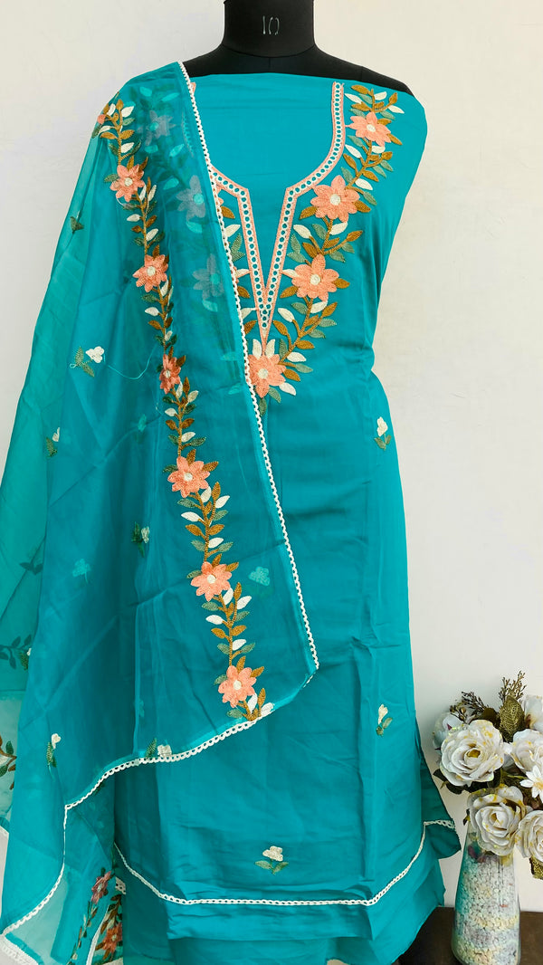 Designer Embroidered Suit Length 3 Piece Blue Mal Cotton