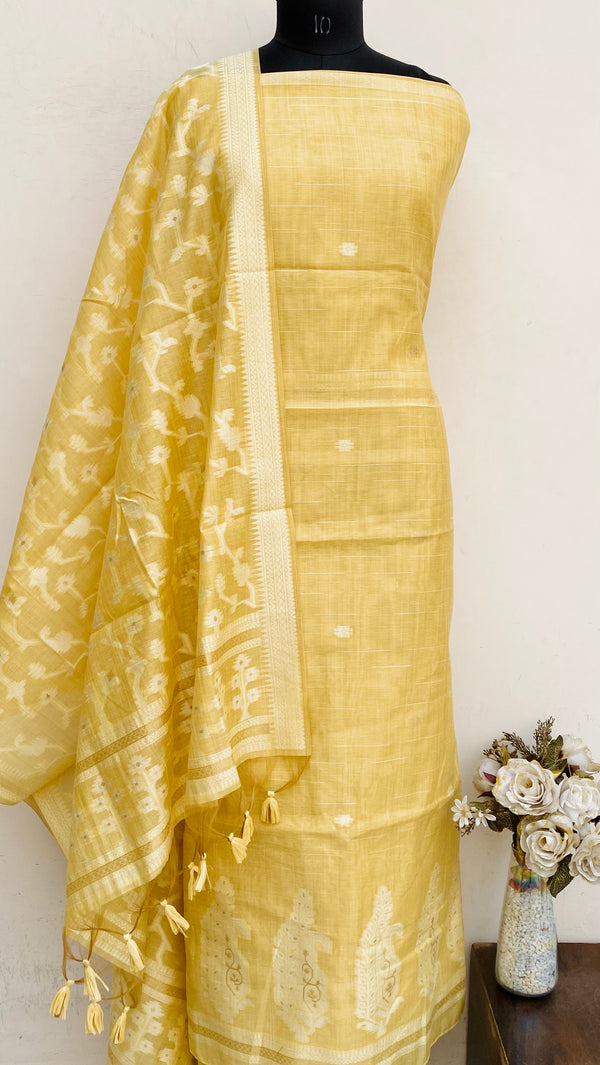 Designer Embroidered Suit Length 3 Piece Beige Mal Chanderi