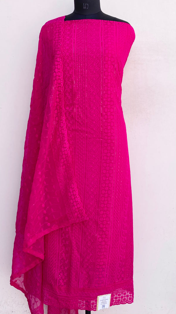 Lucknowi Chikankari Suit Length 3 Piece Pink Georgette