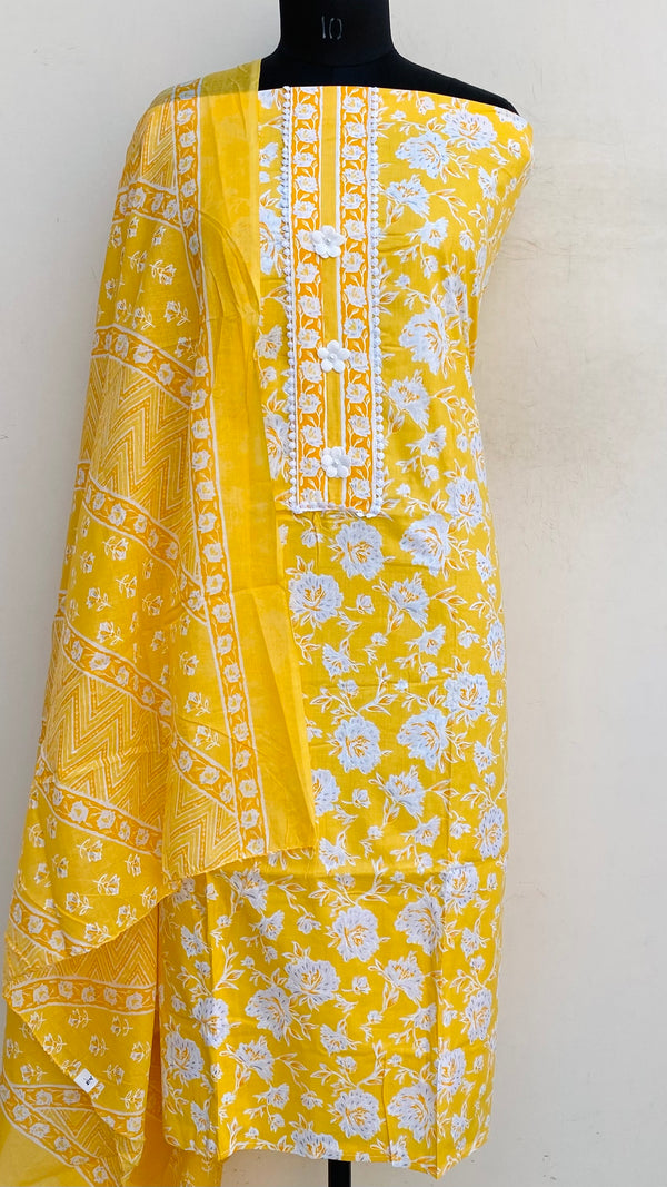 Designer Embroidered Suit Length 3 Piece Yellow Mal Cotton