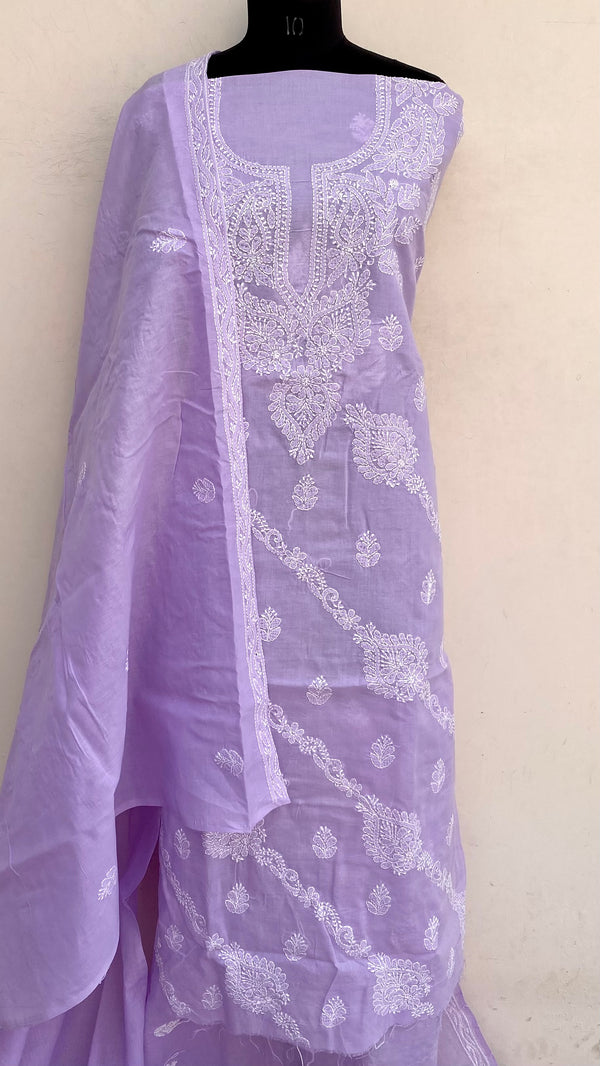 Lucknowi Chikankari Suit Length 3 Piece Purple Cotton With Embroidered Cotton Dupatta