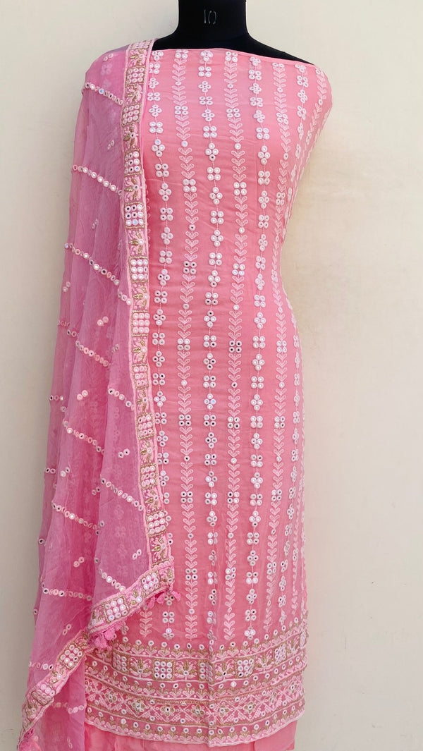 Chikankari Suit Length 3 Piece Pink Georgette