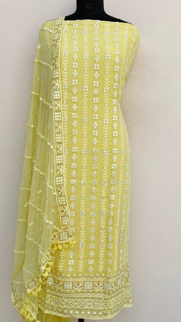 Chikankari Suit Length 3 Piece Yellow Georgette