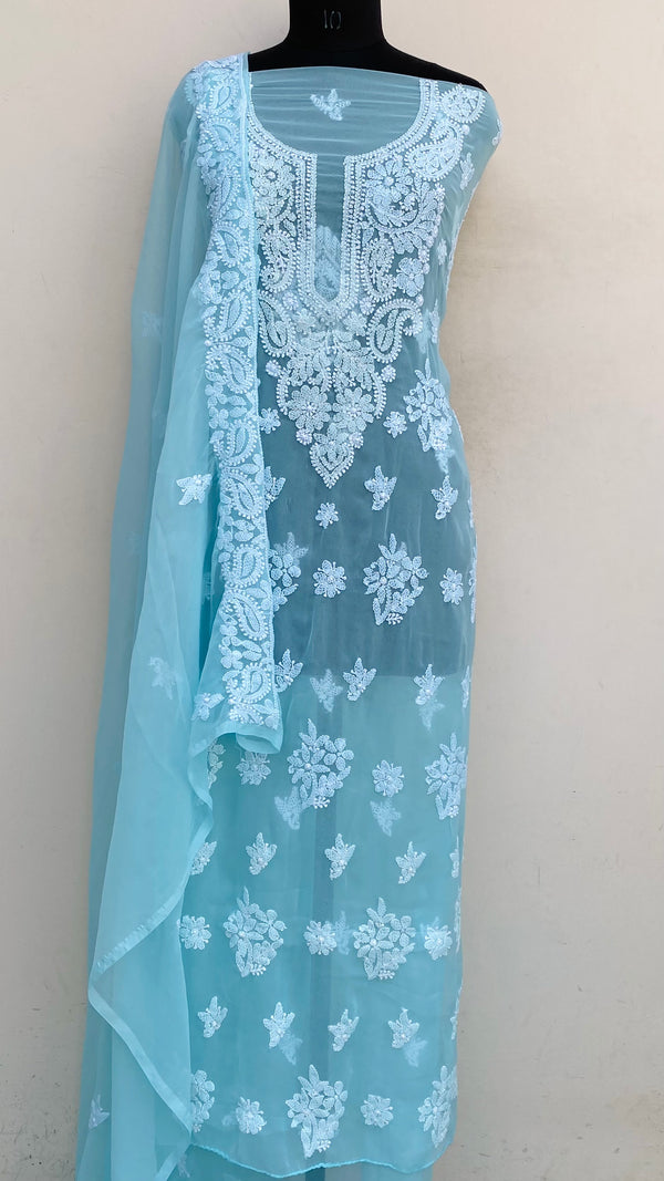 Lucknowi  Chikankari Suit Length 3 Piece Sea Green Georgette