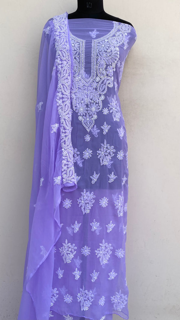 Lucknowi Chikankari Suit Length 3 Piece Purple Georgette
