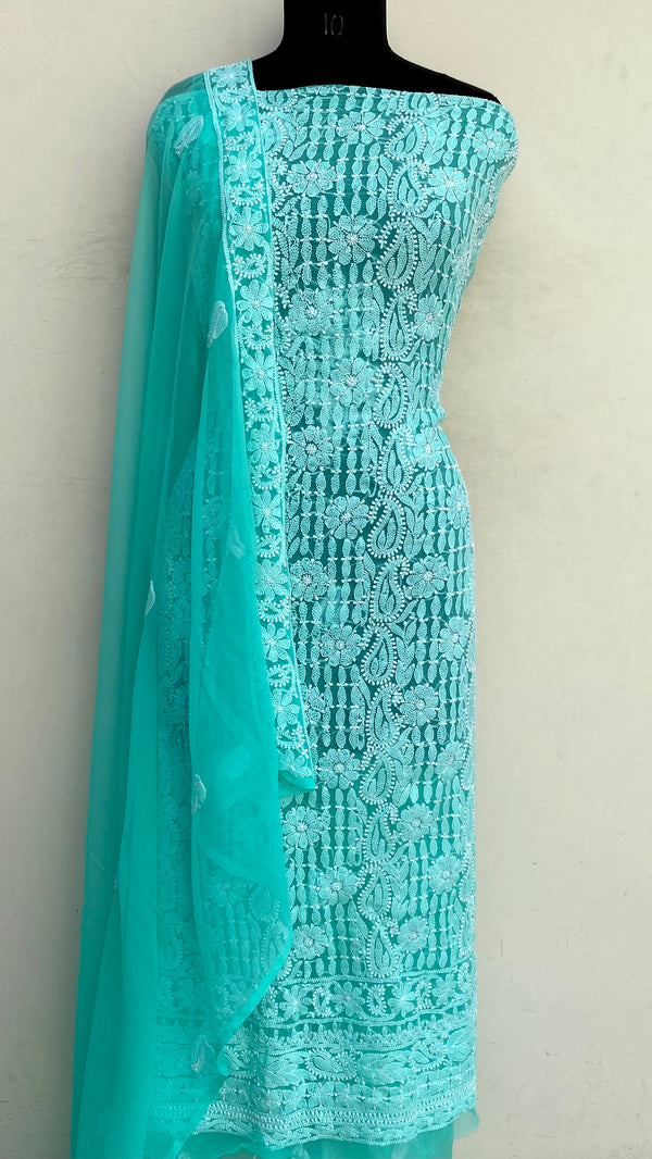 Lucknowi Chikankari Suit Length 3 Piece Sea Green Georgette