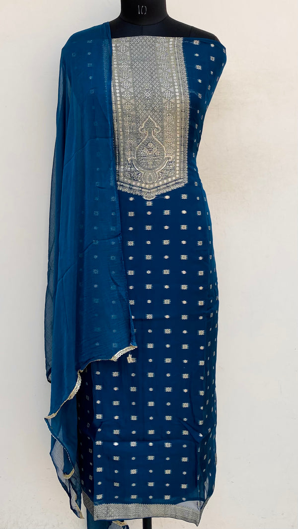 Designer Embroidered Suit Length 3 Piece Blue Organza