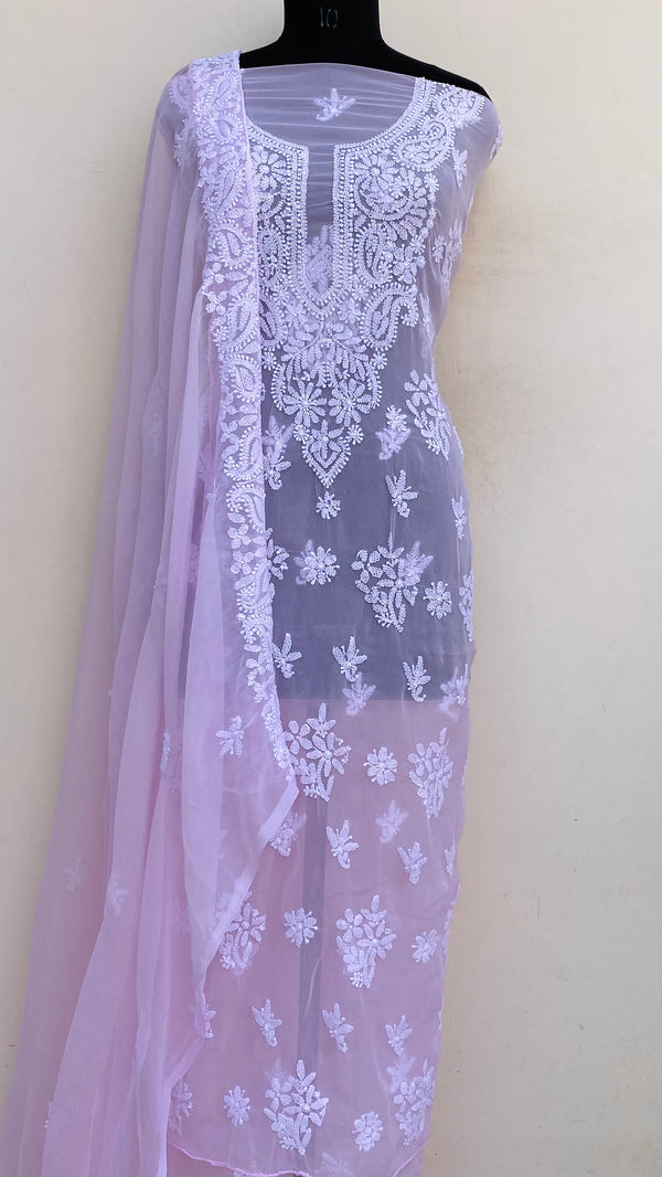 Lucknowi Chikankari Suit Length 3 Piece Pink Georgette