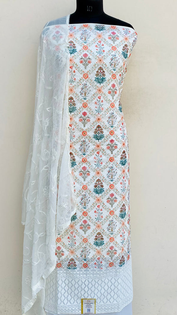 Chikankari Suit Length 3 Piece Off White Georgette