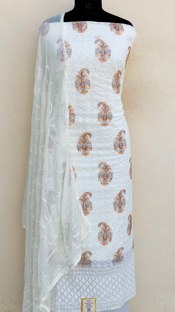 Chikankari Suit Length 3 Piece Off White Georgette