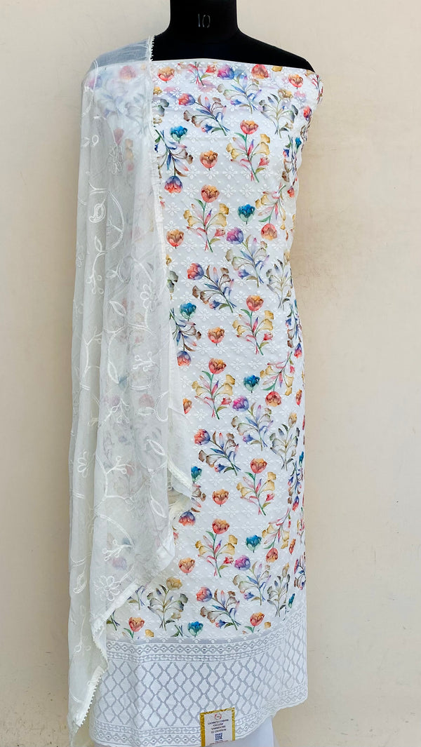 Chikankari Suit Length 3 Piece Off White Georgette