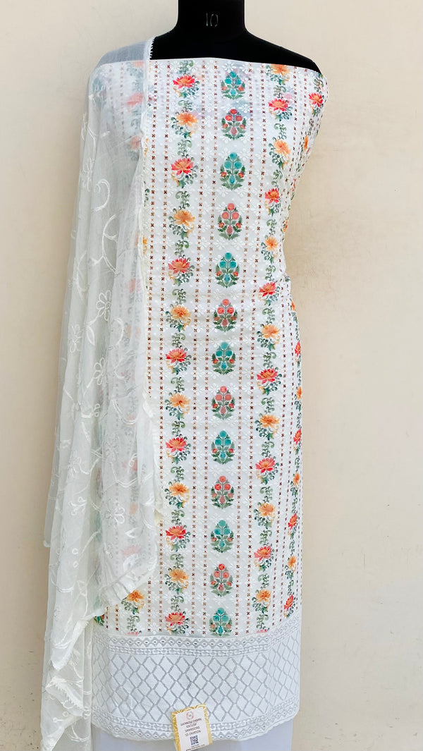 Chikankari Suit Length 3 Piece Off White Georgette