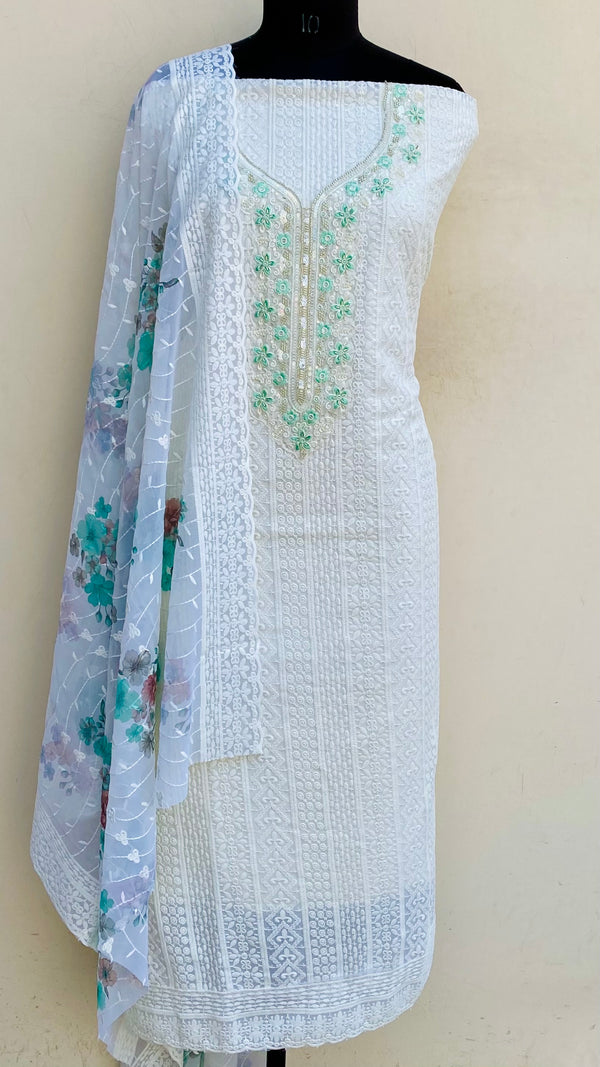 Chikankari Suit Length 3 Piece Off White Georgette With Cutdana & Sequence Work