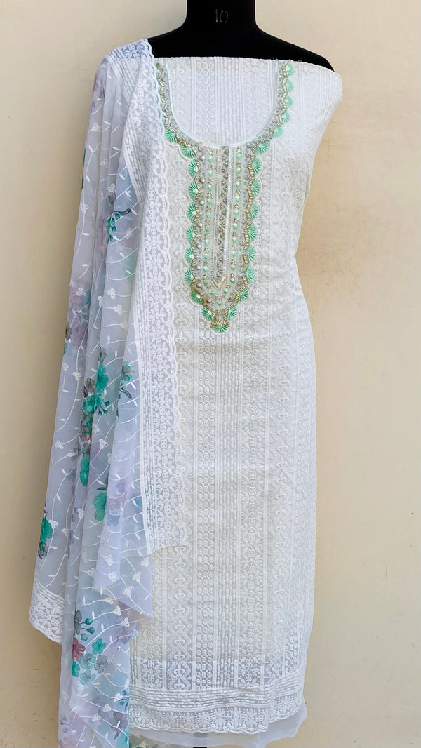 Chikankari Suit Length 3 Piece Off White Georgette With Cutdana & Sequence Work