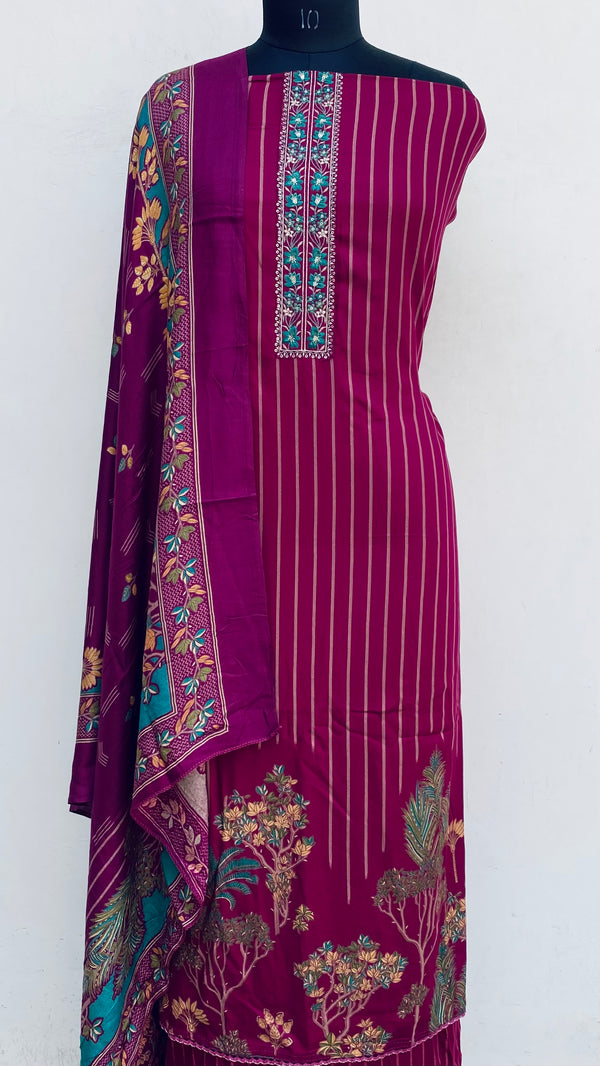 Pink Woollen Pashmina Suit Length 3 Piece With Woollen Pashmina Shawl