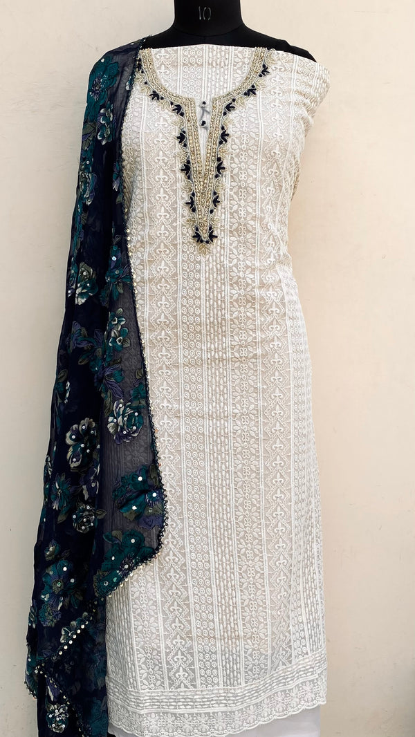 Chikankari Suit Length 3 Piece Beige Georgette With Cutdana & Pearl Work