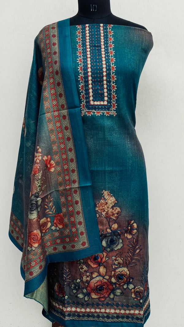 Sea Green Woollen Pashmina Suit Length 3 Piece With Woollen Pashmina Shawl