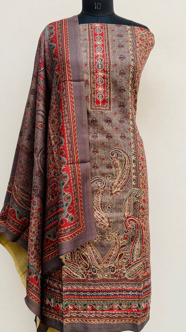 Beige Woollen Pashmina Suit Length 3 Piece With Woollen Pashmina  Shawl