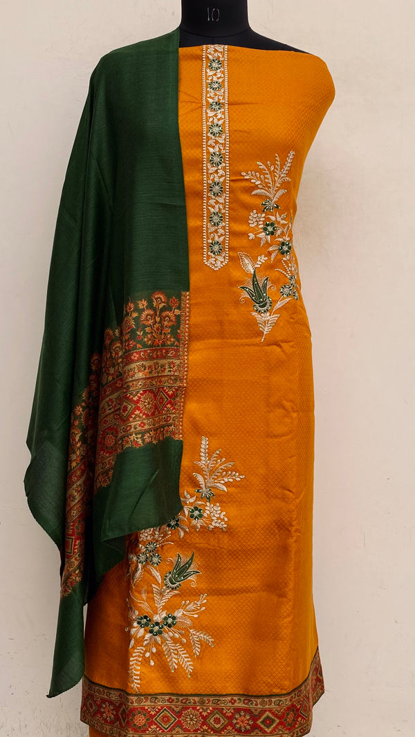 Mustard Woollen Pashmina Suit Length 3 Piece With Woollen Pashmina Shawl