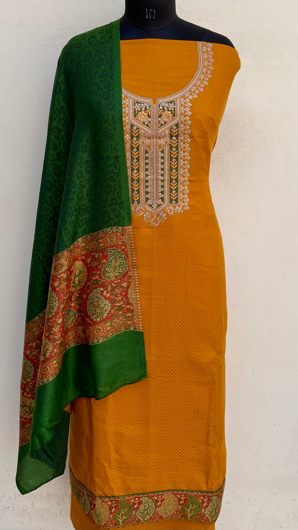 Mustard Woollen Pashmina Suit Length 3 Piece With Woollen Pashmina Shawl
