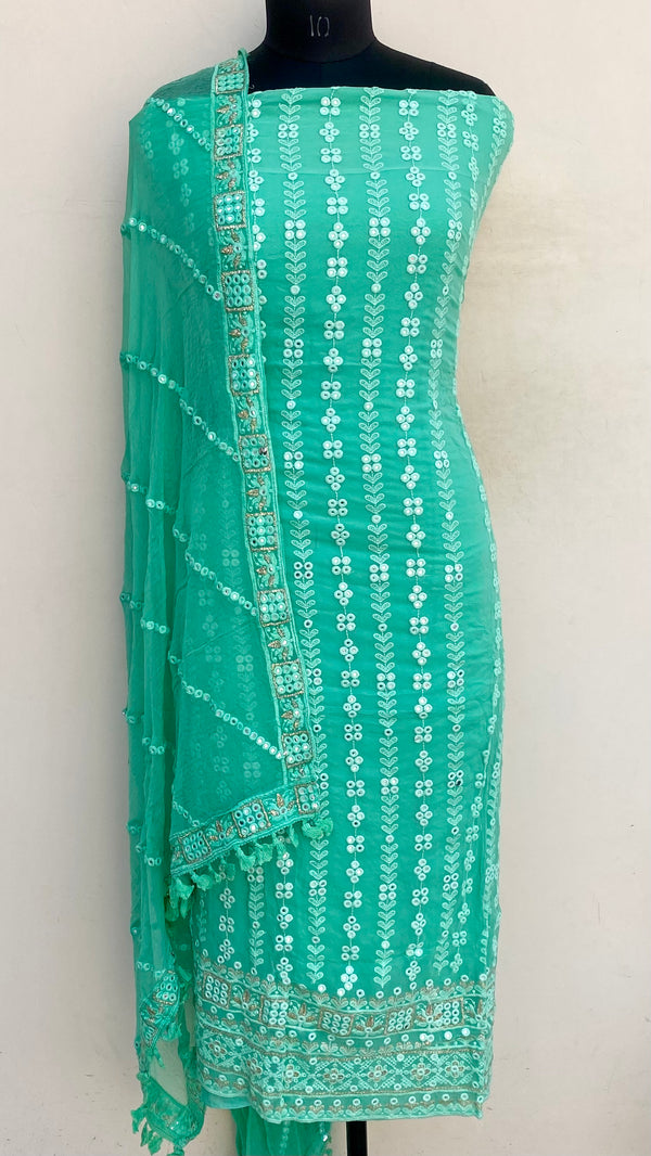 Chikankari Suit Length 3 Piece Sea Green Georgette