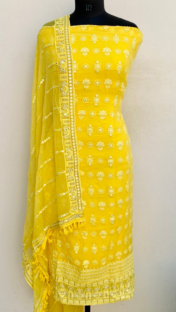 Chikankari Suit Length 3 Piece Yellow Georgette
