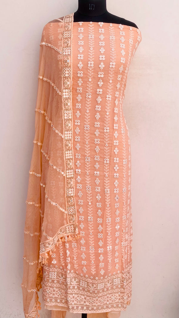 Chikankari Suit Length 3 Piece Peach Georgette