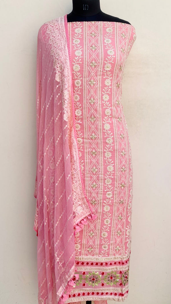 Chikankari Suit Length 3 Piece Pink Georgette With Sequence Work