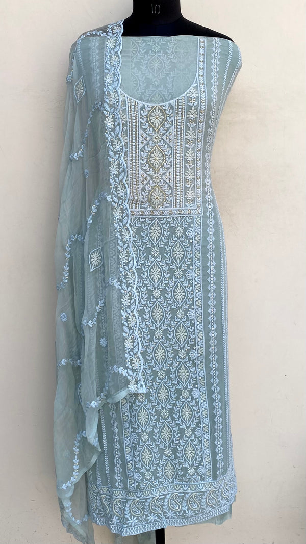 Chikankari Suit Length 3 Piece Gray Georgette With Sequence Work