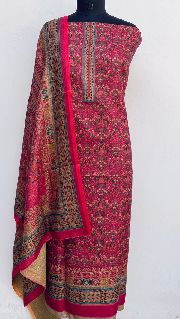 Pink Woollen Pashmina Suit Length 3 Piece With Woollen Pashmina Shawl