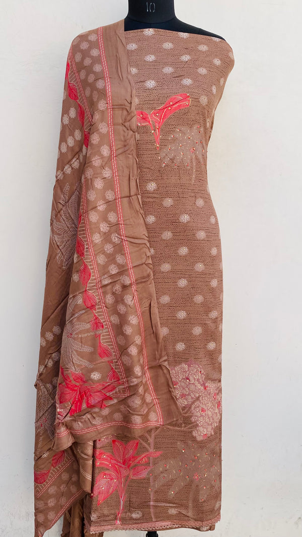Copper Woollen Pashmina Suit Length 3 Piece With Sequence Work With Woollen Pashmina Shawl