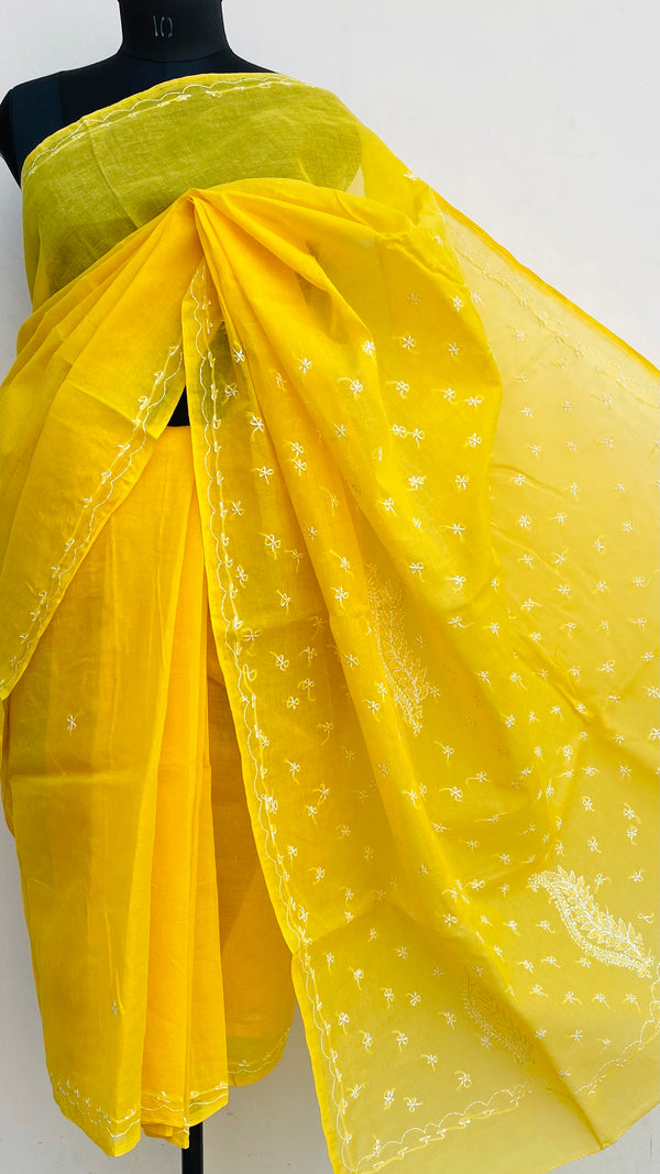 Lucknowi Chikankari Saree Yellow Cotton