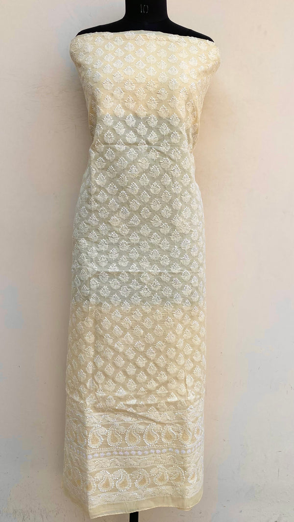 Lucknowi Chikankari Kurta Length Beige Cotton With Jaali Work
