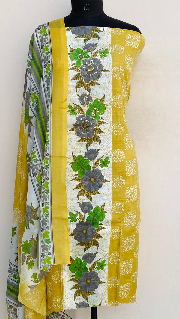 Designer Embroidered Suit Length 3 Piece Beige Linen With Sequence Work