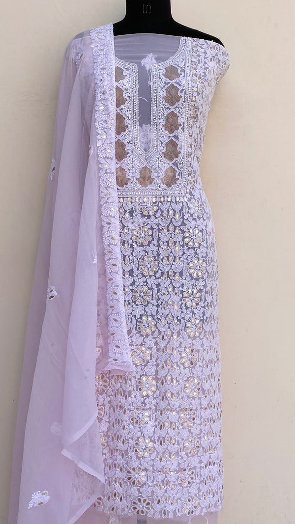 Lucknowi Chikankari Suit Length 3 Piece Pink Georgette With Gotta Patti Work