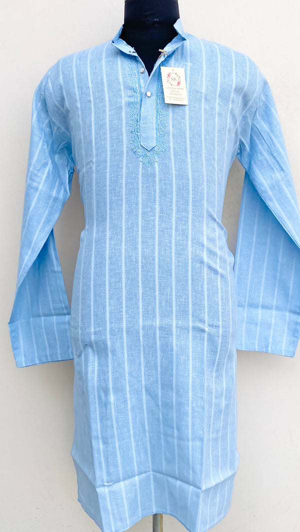 Lucknowi Chikankari Men’s Kurta Blue Cotton