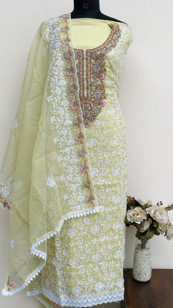 Designer Embroidered Suit Length 3 Piece Yellow Kota
