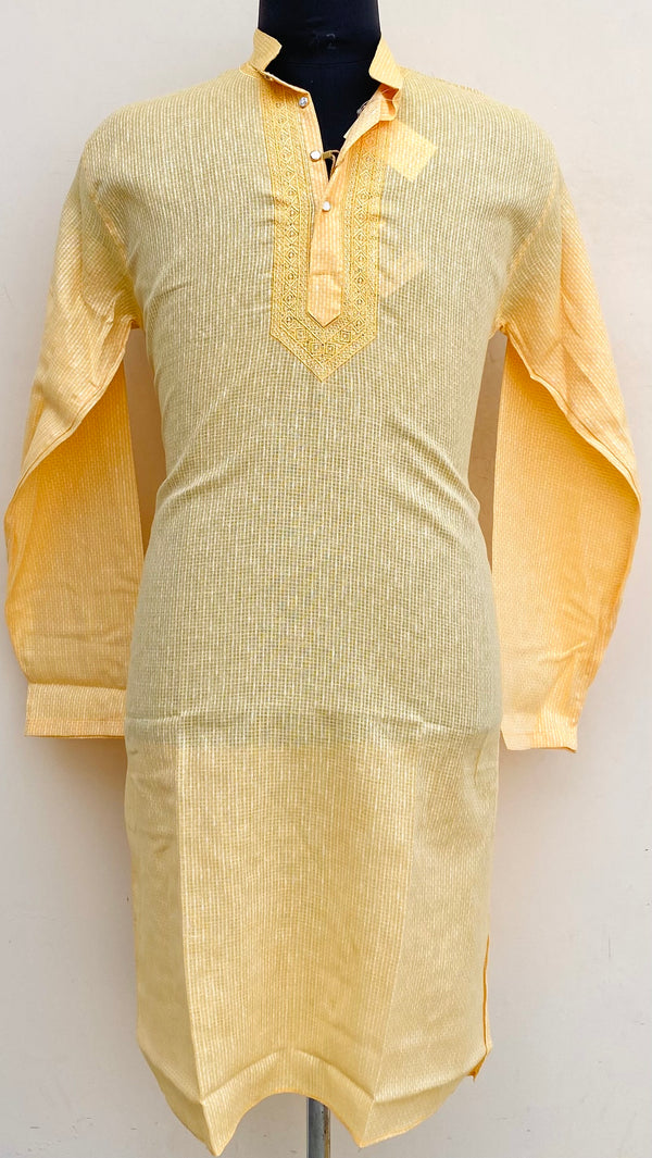 Lucknowi Chikankari Men’s Kurta Yellow Cotton