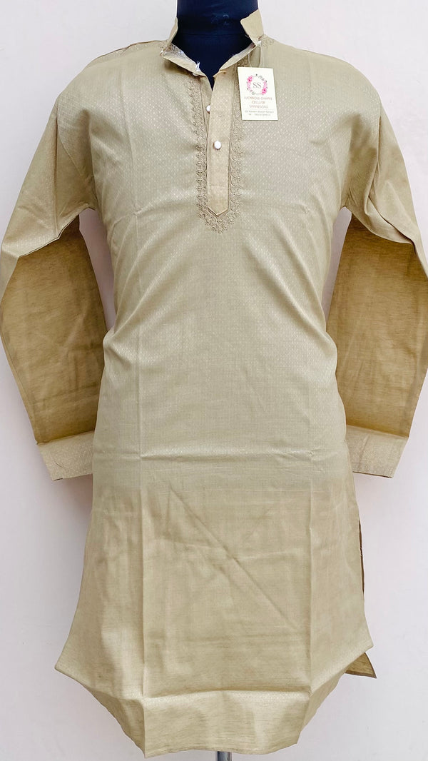 Lucknowi Chikankari Men’s Kurta Beige Cotton