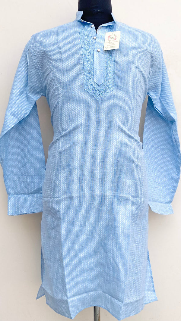 Lucknowi Chikankari Men’s Kurta Blue Cotton