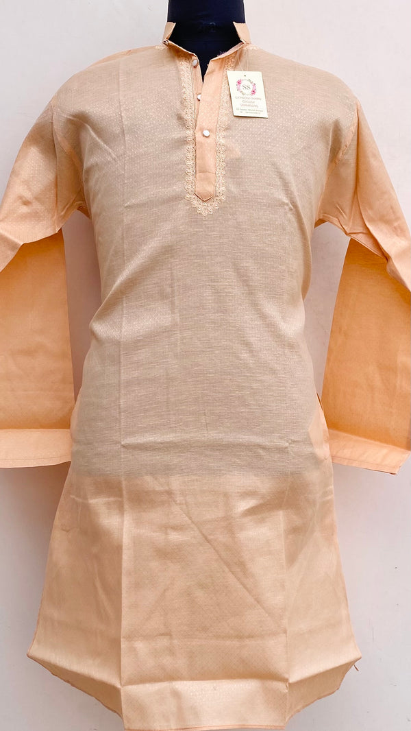 Lucknowi Chikankari Men’s Kurta Beige Cotton