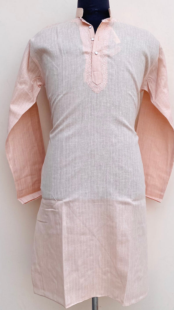Lucknowi Chikankari Men’s Kurta Pink Cotton