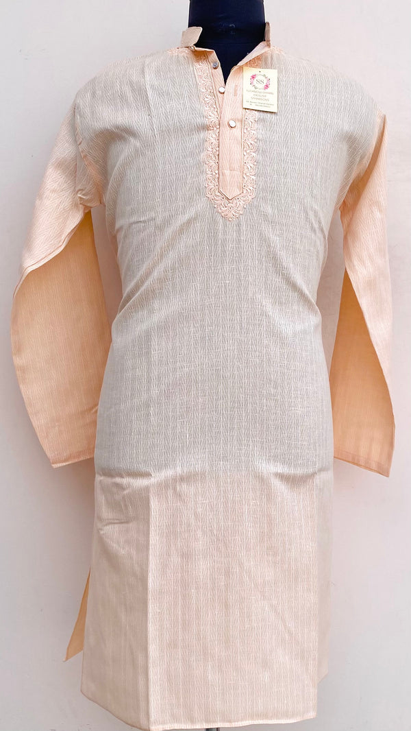 Lucknowi Chikankari Men’s Kurta Peach Cotton