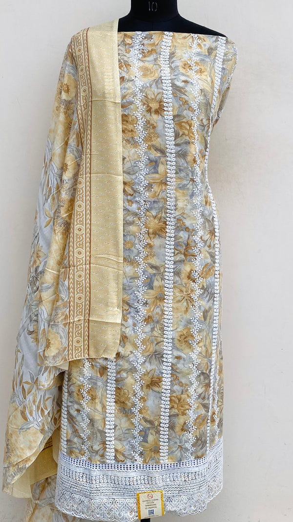 Chikankari Suit Length 3 Piece Beige Cotton
