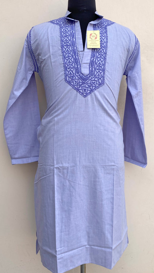 Lucknowi Chikankari Men’s Kurta Purple Cotton