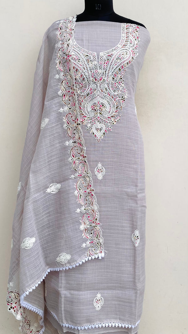Designer Embroidered Suit Length 3 Piece Gray Kota