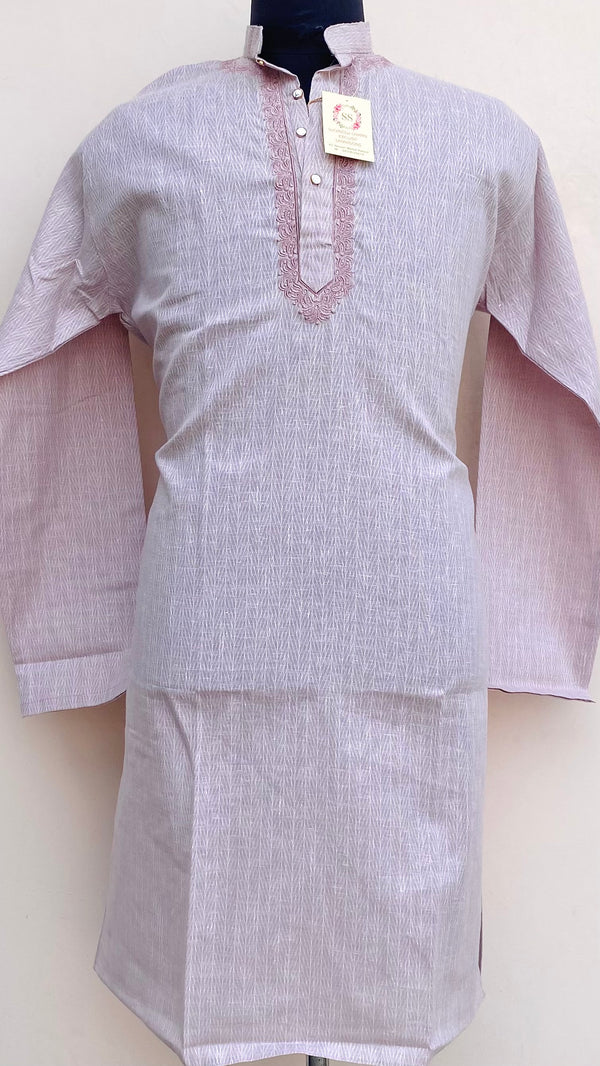 Lucknowi Chikankari Men’s Kurta Pink Cotton